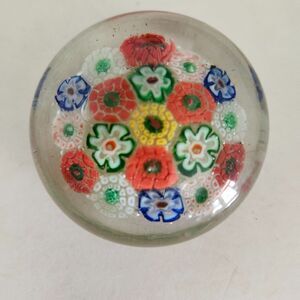 Murano-Style Millefiori Glass Paperweight  Floral Canes, Dome Shape, 2" Diameter